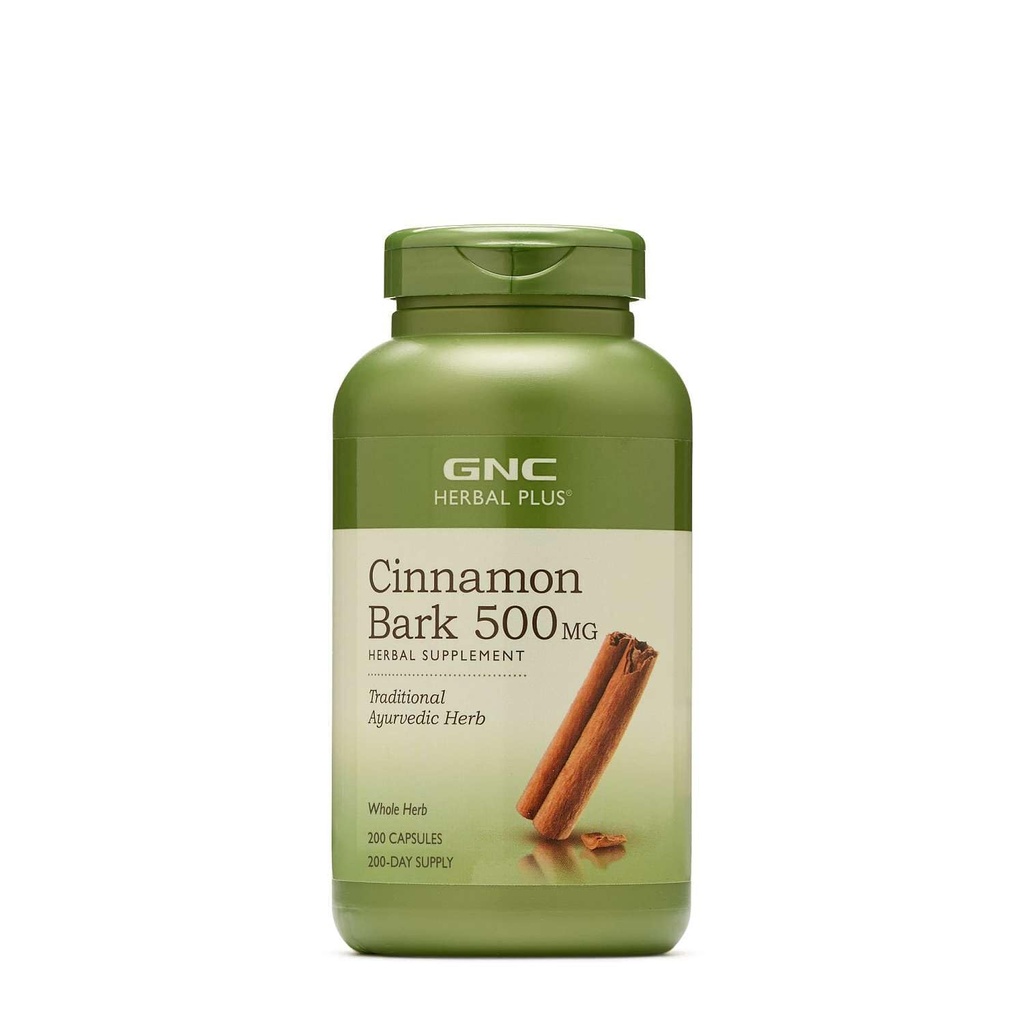 GNC Herbal Plus Cinnamon Bark 500mg Supplement, Traditional Ayurvedic Herb, 200 Servings