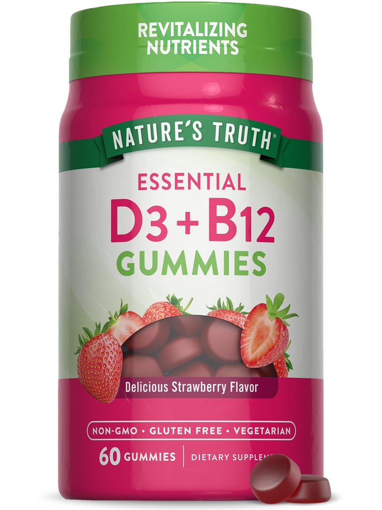 Nature's Truth Vitamin D3 und B12 Gummi für Erwachsene | 60 Graf | Erdbeeren Geschmack | Vegetarisch, Non-GMO & Gluten Kostenlose Ergänzung