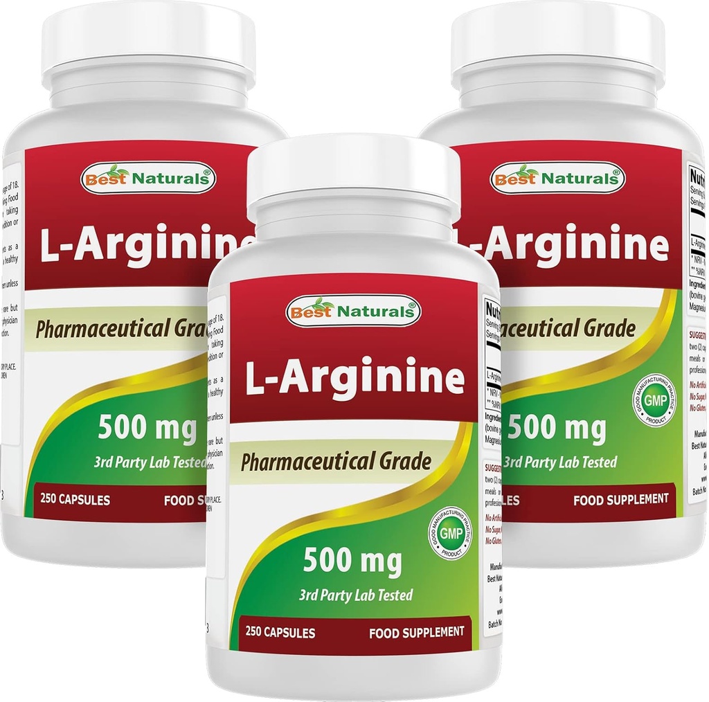 Best Naturals L-Arginine 500mg 250 Kapseln (250 Zähler (Pack von 3))
