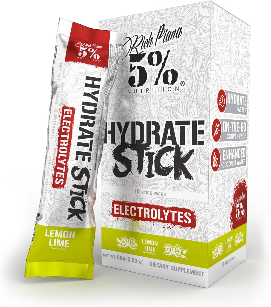 5% Ernährung Hydrate Stick Hydration Packets | Sport Elektrolyt Pulver Mix Packets mit Kokoswasser | 2-Pack | (Blueberry Lemonade + Zitronen Lime)