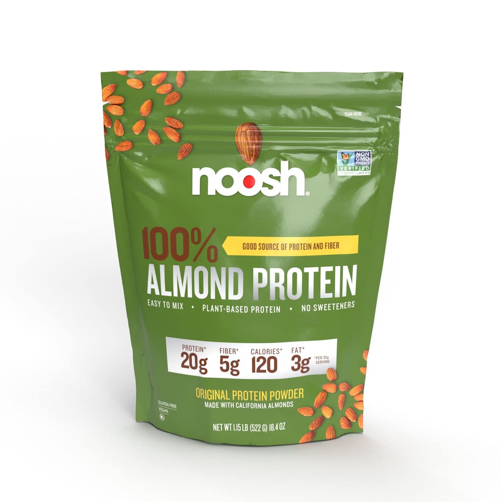 NOOSH Pflanzenbasiertes Mandelproteinpulver Entflammt 35 Gramm - Vegan, Alle natürlichen Inhaltsstoffe, Non-GMO, Glutenfrei, Kosher, Peanut Free, Soy Free, Dairy Free (Unflavored)