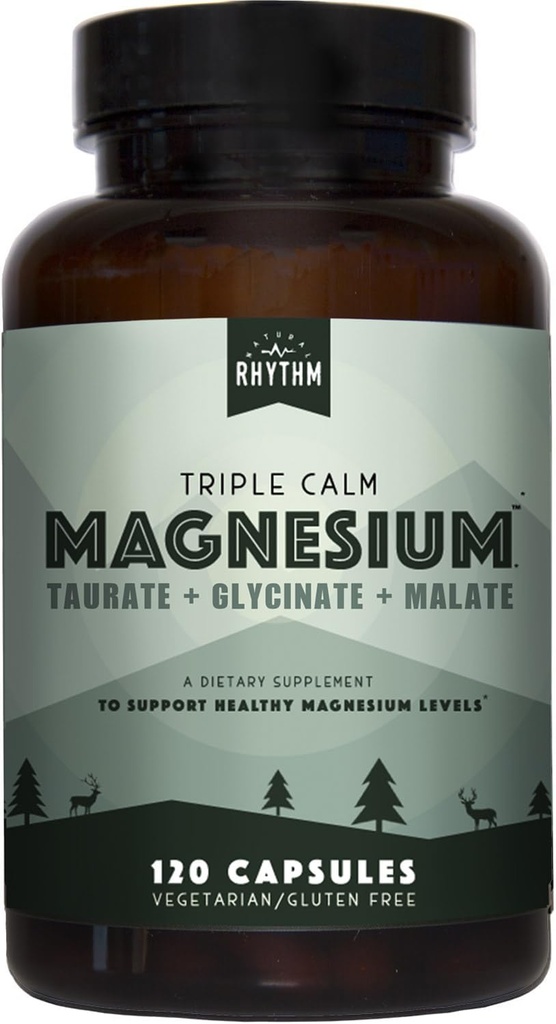 Natural Rhythm Triple Calm Magnesium 150 mg - 120 Kapseln – Magnesium Complex Compound Supplement mit Magnesium Glycinat, Malat und Taurat. Calming Blend für die Förderung von Erholung und Entspannung.