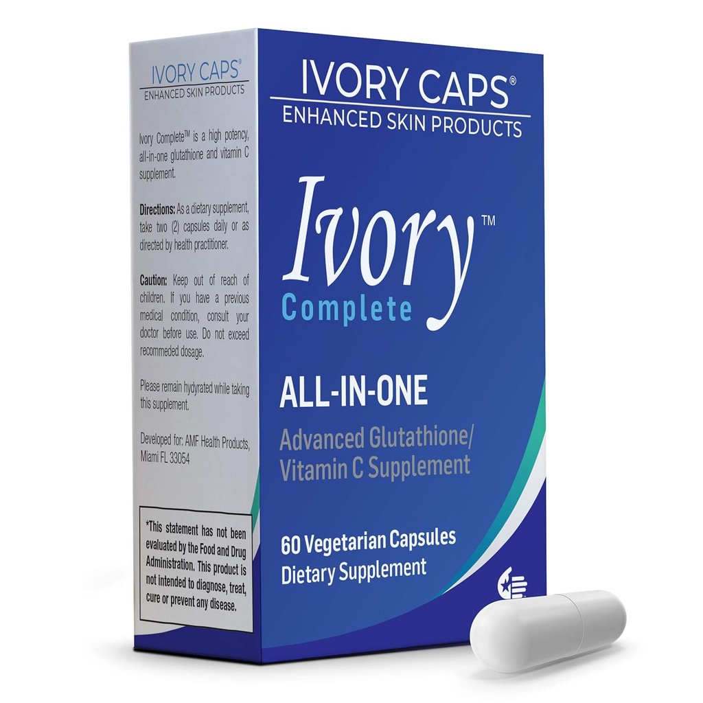 Ivory Caps Ivory Complete ALL-IN-ONE Advanced Gultathion/Vitamine C Supplément avec acide alpha lipoïque, extrait de mûre et extrait de thé vert