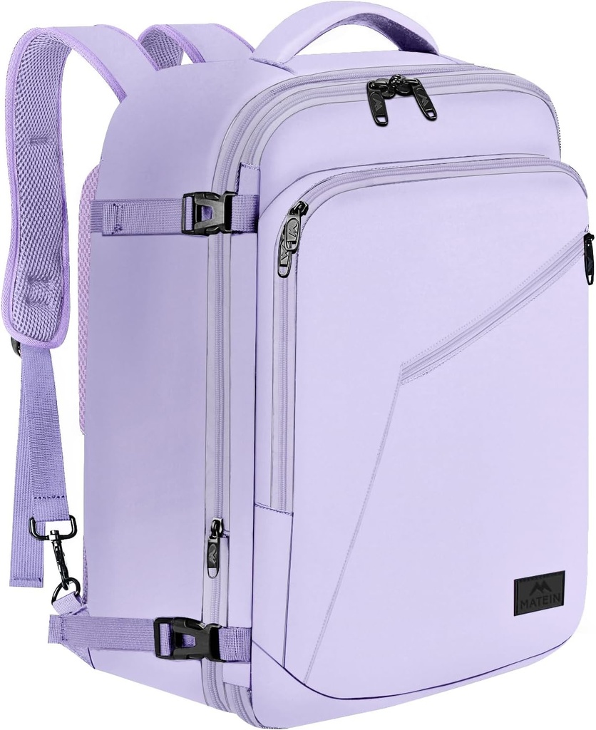 MATEIN Carry auf Rucksack für Damen, 40L Heavy Duty Travel Rucksack Flugzeug genehmigt, Erweiterbar Einfache Mode Daypack, Häufige Reisende Geschenke, Light Purple