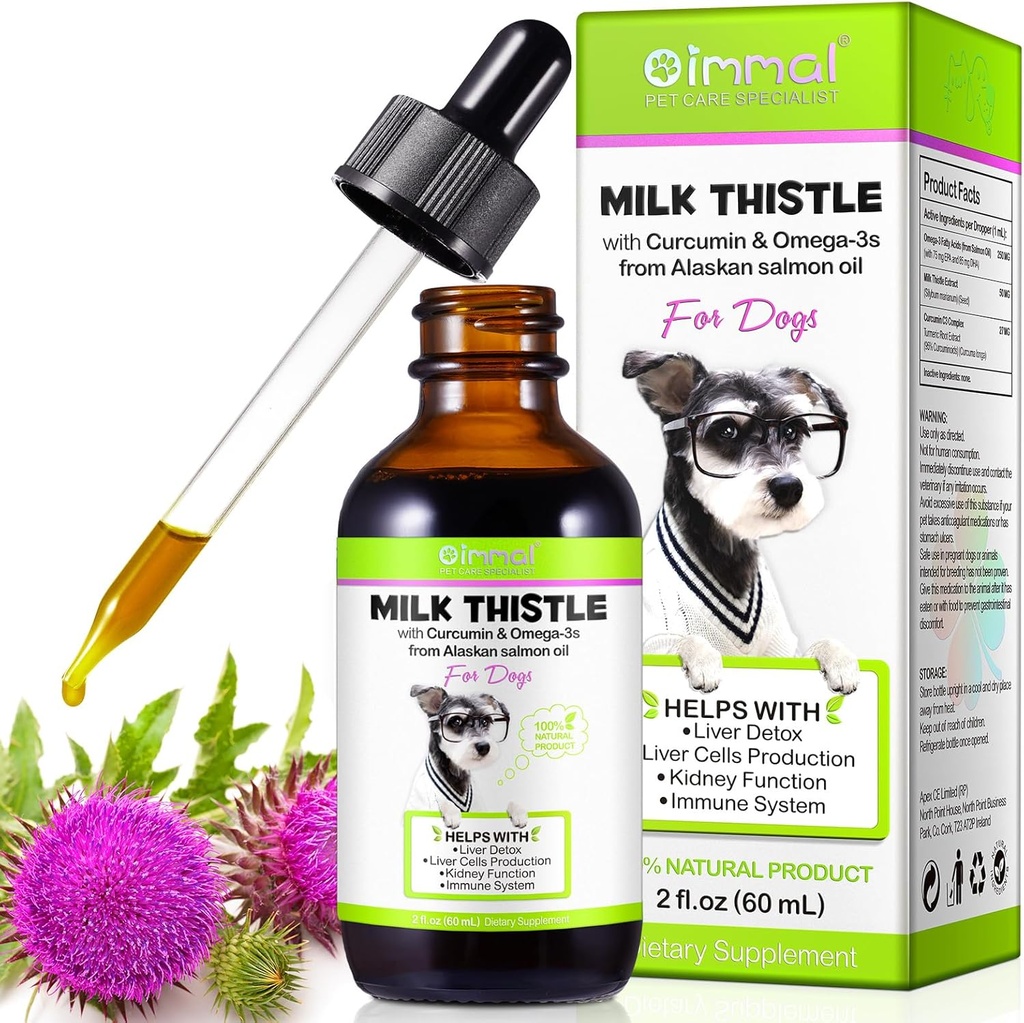 Milchdistel für Hunde - Leberunterstützung Ergänzung für Hunde, Immun- & Hepatic-Unterstützung, mit Curcumin & Wild Alaskan Lachsöl, Omega 3 EPA - Natürliche Kräuter Leber Unterstützung für Haustiere