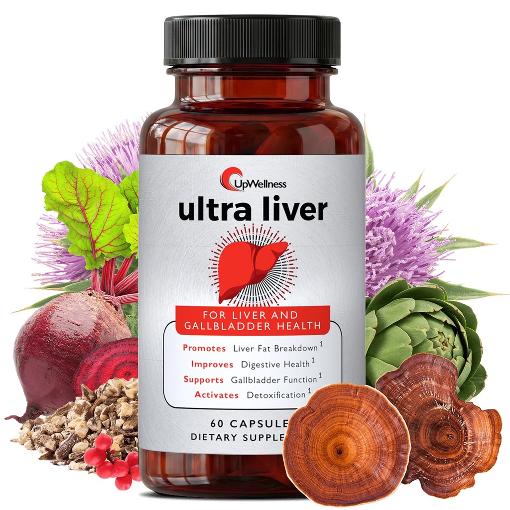Supplément Ultra Foie UpWellness pour le soutien du foie et de la vésicule - Propulsé par TMG, NAC Thistle de lait, et plus - Nettoyer le foie Détox & Réparation - 60 Capsules