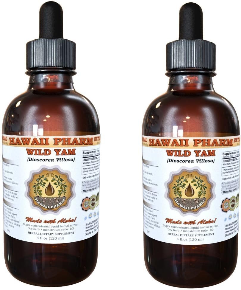 Wild Yam Liquid Extract, Wild Yam (Dioscorea Villosa) Tinktur, Kräuterergänzung, Hawaii Pharm, Made in USA, 2x2 fl.oz