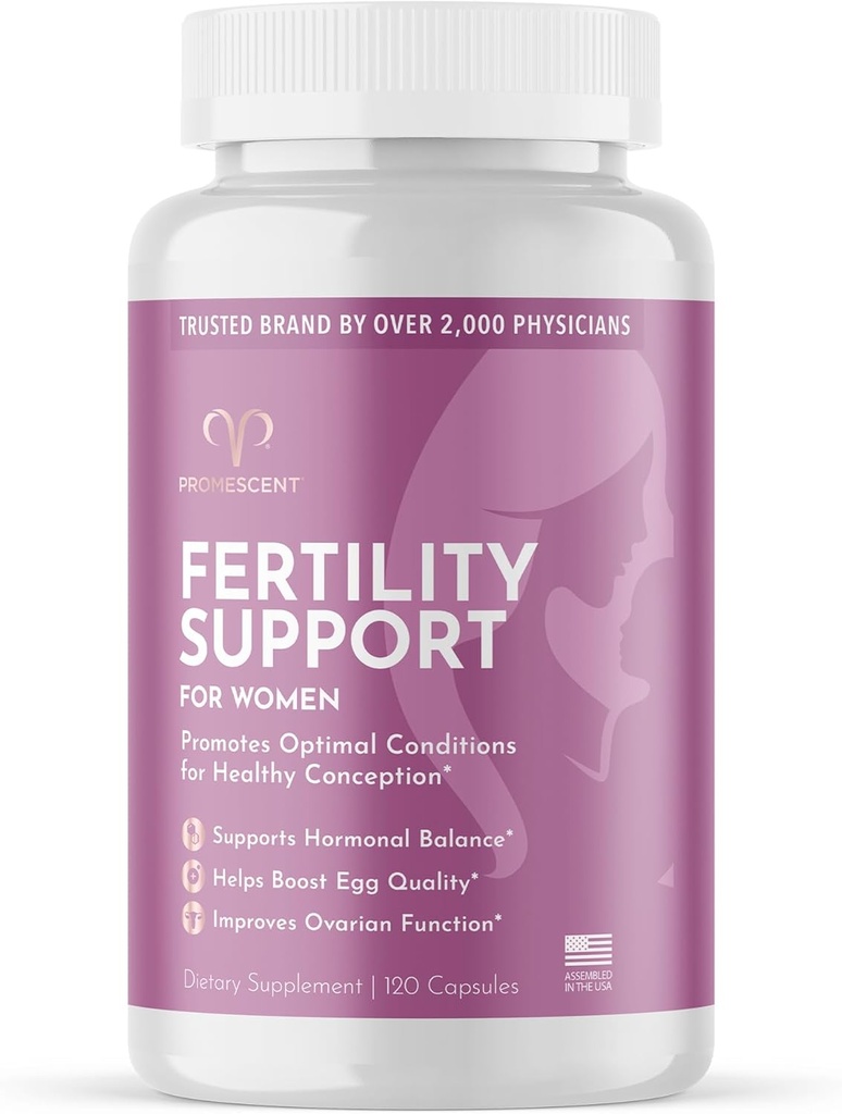 Promescent Fertilitätsergänzung für Frauen mit pränatalen Vitaminen – Folsäure, Eisen, Vitamin C/D/B6/B12, Zink, Selen und Ashwagandha zur Unterstützung gesunder Ovulationskonzeption & Schwangerschaft, 120 Kapseln