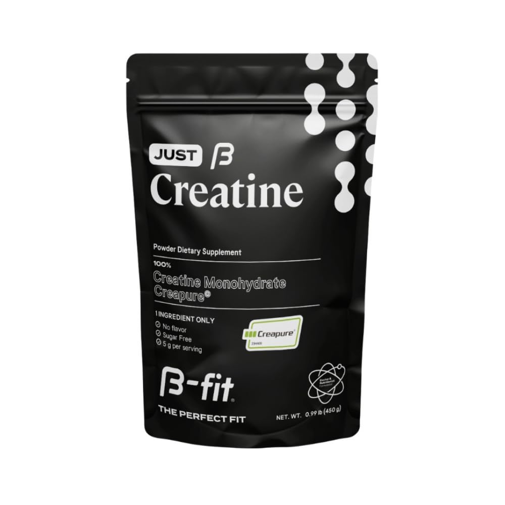 Poudre monohydratée de créatine - Juste créatine Creapure - 90 portions - 450 g - Créatine avant l'entraînement pour les femmes - Sans sucre - Supplément sans saveur - Approvisionnement de 3 mois