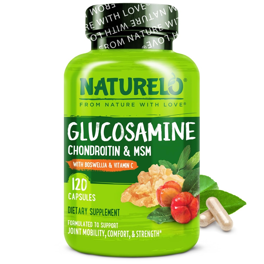 NATURELO Glucosamine Chondroitin MSM mit Boswellia und Vitamin C - Ergänzung für gemeinsamen Komfort, Mobilität und Stärke - 120 Kapseln
