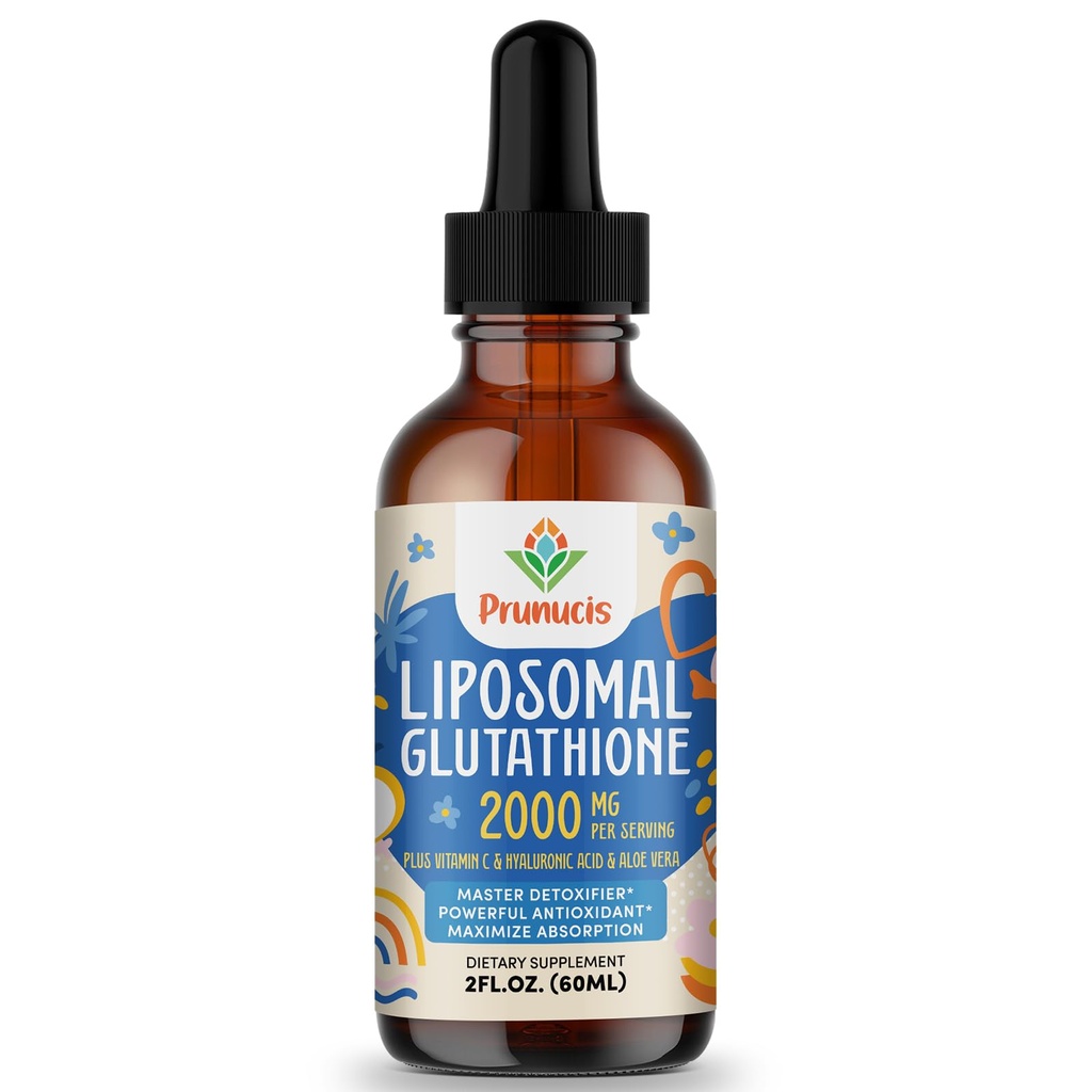 2000MG Glutathion liposomique liquide, 98% Absorption, Supplément de forme active L-Glutathion, Complexe antioxydant végétalien puissant pour système immunitaire, Défense du vieillissement, Detox, 2 FL.OZ