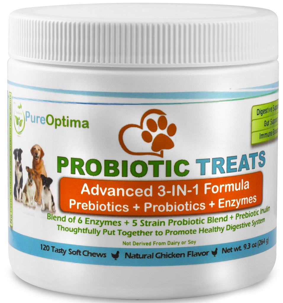 Probiotics Chews für Hunde, Verdauungsenzyme + Präbiotika verbessert Verdauung, Durchfall, Verstopfung, Gas, Bad Breath, Leaky Gut, Allergy Immunity Daily Supplement 120 Zähler