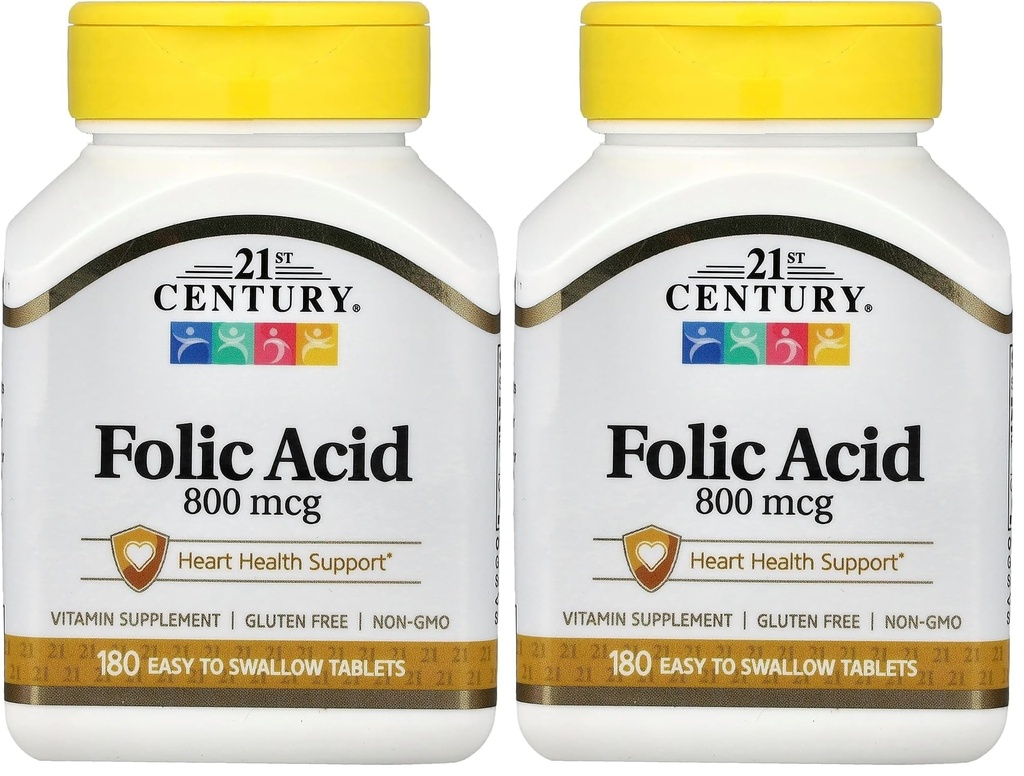 21st Century 800 mcg Folsäure Tabletten, sortiert, 180 Zähler (Pack von 2)