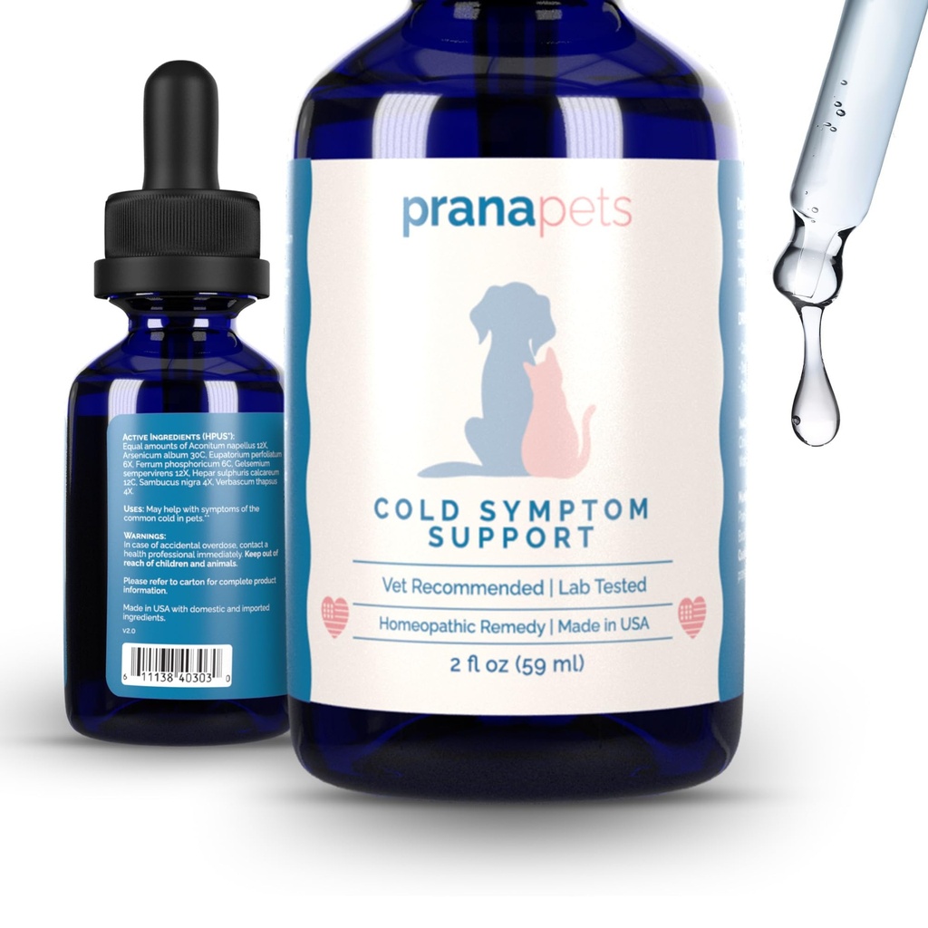 PranaPets Cold Symptom-Unterstützung für Katzen & Hunde | Natürliche Formel sicher Aids mit Kälte, Saisonale Allergien & Kennel Cough | Hilft Open Airways für einfache Atmung