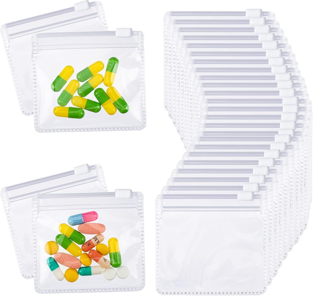 Nuanchu 48 Stück Pill Pouches Taschen Set wiederverwendbare Reißverschluss Pillen Baggies Klare Kunststoff Selbstversiegelung Reisemedizin Organizer Speicher mit Schiebeschloss für Medizin und kleine Gegenstände