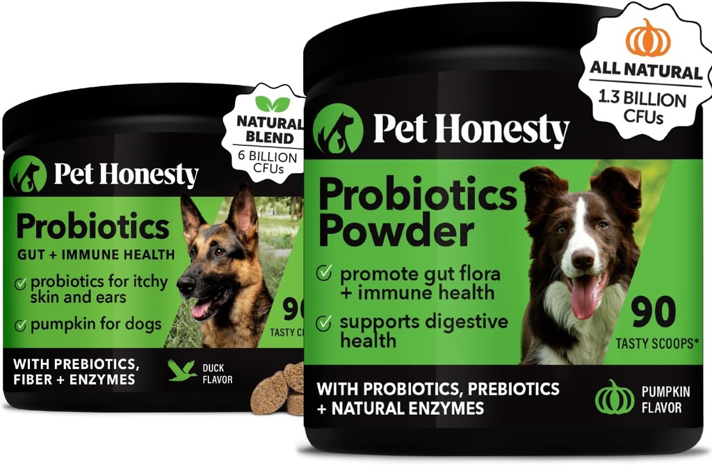 Probiotics Bundle: Dog Probiotics for Diarrhea & Bowel Support Chews & Powder mit Verdauungsenzymen für Gut Health (Duck 90 ct)