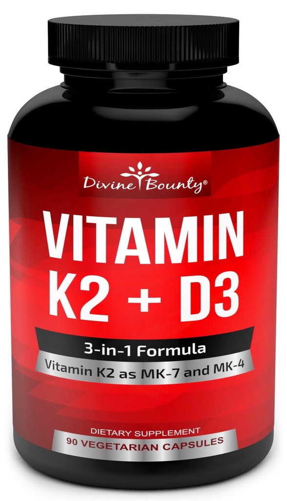 Vitamin K2 (MK7 & MK4) mit D3 Beilage - Vitamin K & D als MK-7 100mcg, MK-4 500mcg und 5000 IU Vitamin D3 3-in-1-Formel - Knochen und Herzunterstützung - 90 nicht-GMO Vegetarische Kapseln