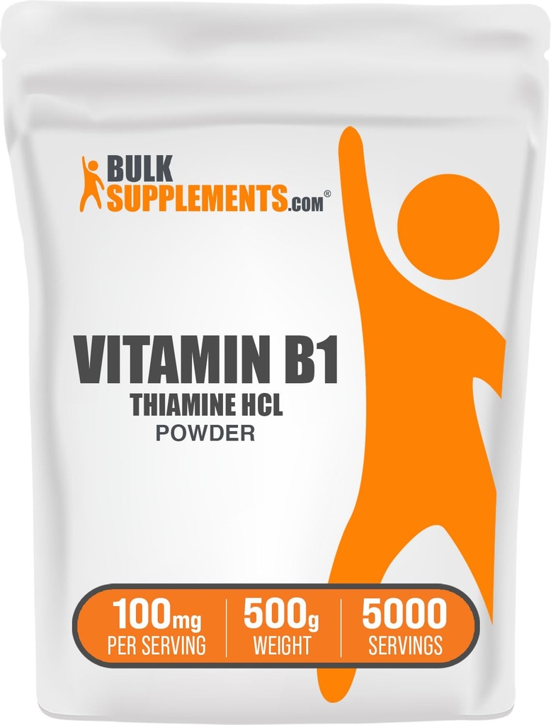 BulkSupplements Thiamine HCl Powder - Thiamine Hydrochlorid, B1 Vitamine, Thiamine B1 Supplement, Thiamine 100mg - Glutenfrei, 100mg pro Servierung, 500g (1.1 lbs) (Pack von 1)