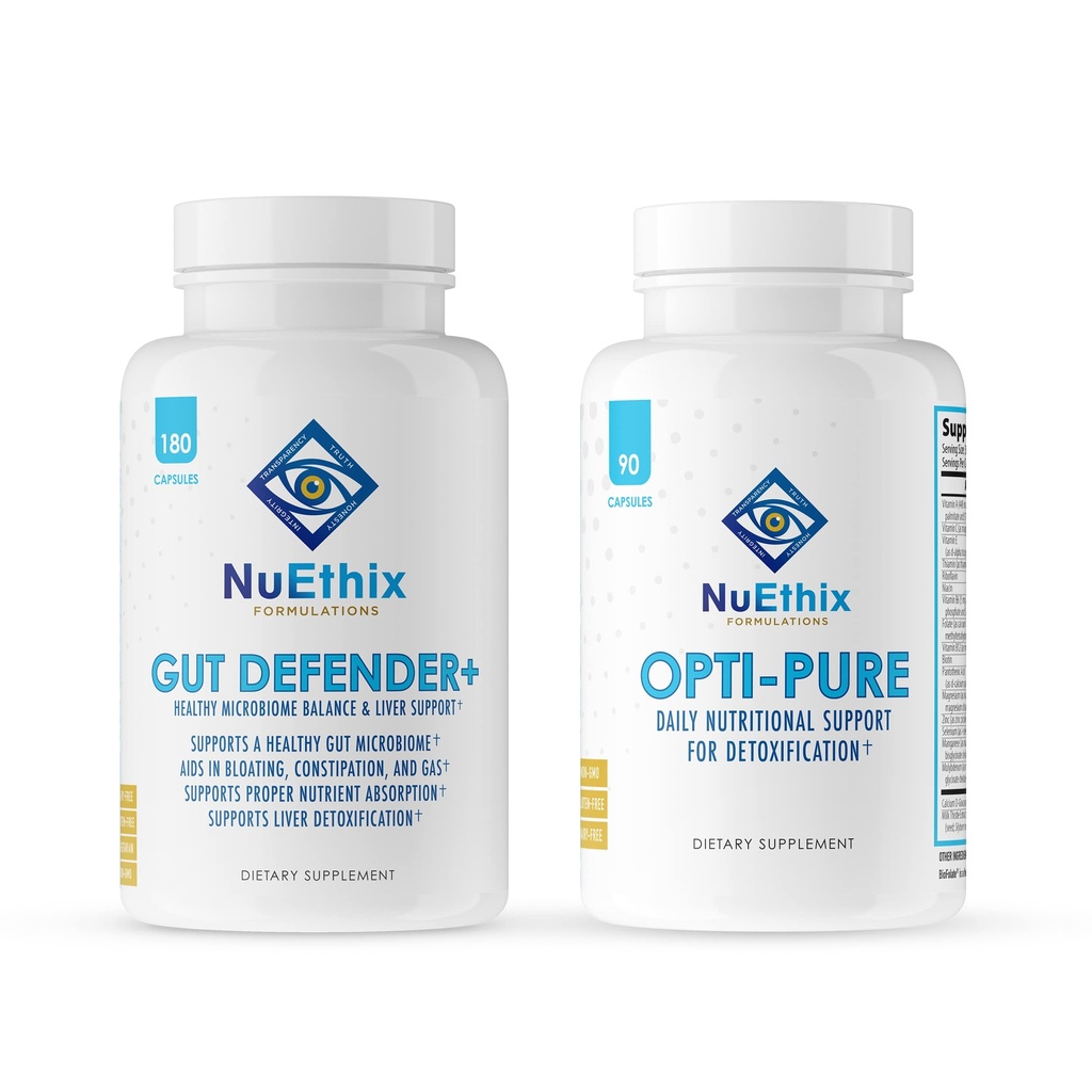 NuEthix Formulations Detoxification et Microbiome Supplément Balance Ensemble d'Opti-Pure, 30 Servants et Gut Defender+, 90 Servants