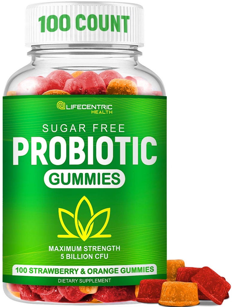Probiotic Gummies für Erwachsene und Kinder Max Strength 5 Billion CFU | Organic Sugar Free Gummies for Digestive Health | 100 Count Vegan Gluten Free Chewable Probiotics Gummies für Männer Frauen und Kinder
