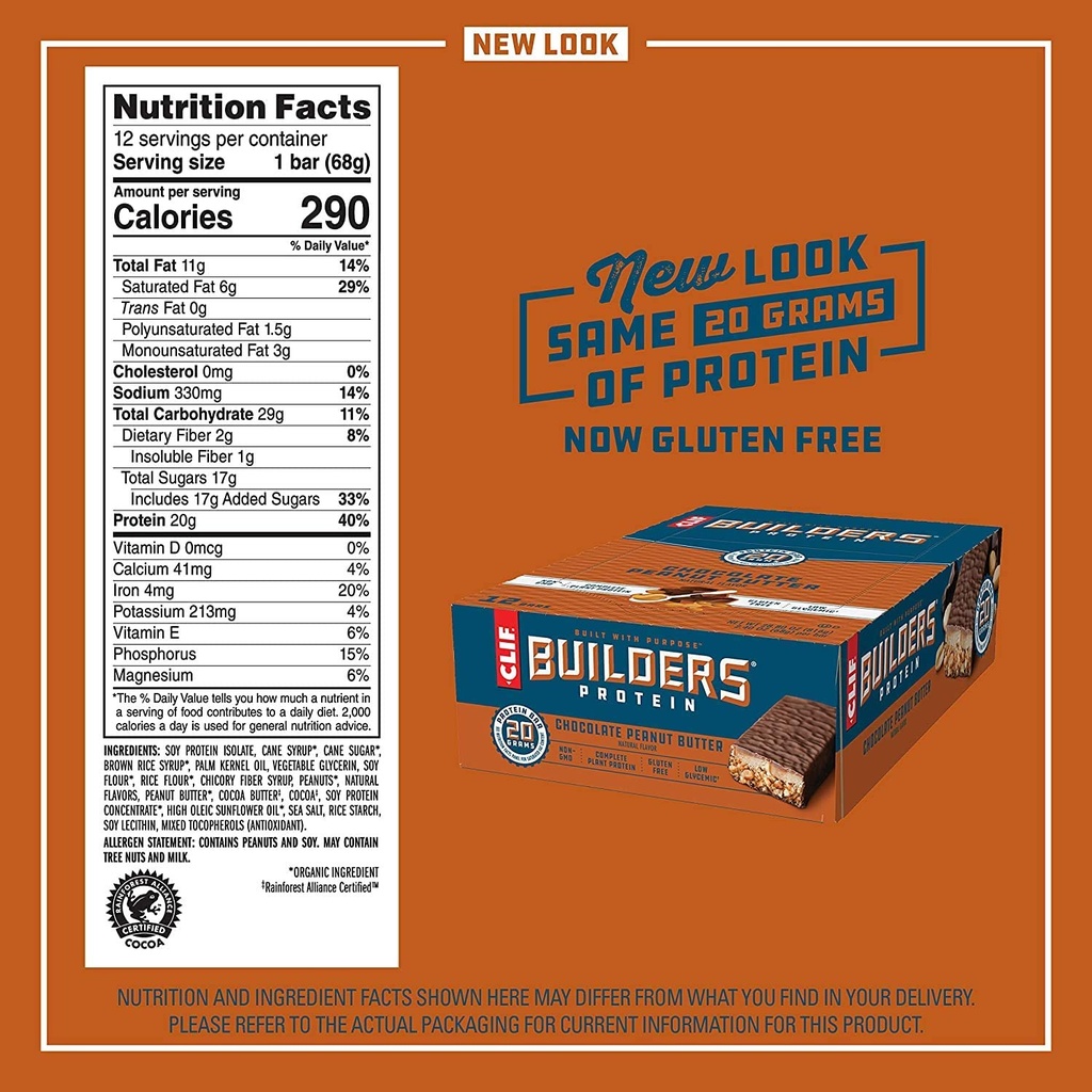 CLIF BUILDERS - Protein Bars - Schokolade Peanut Butter Flavor - 20g Protein (2.4 Unze, 12 Count) (Now Gluten Free)