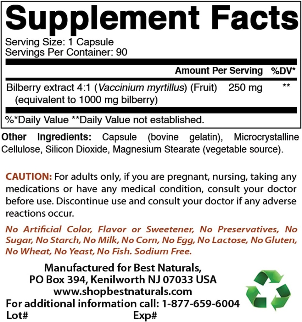 Best Naturals Bilberry Extrakt 1000mg & MK-7 Vitamin K2 100 mcg