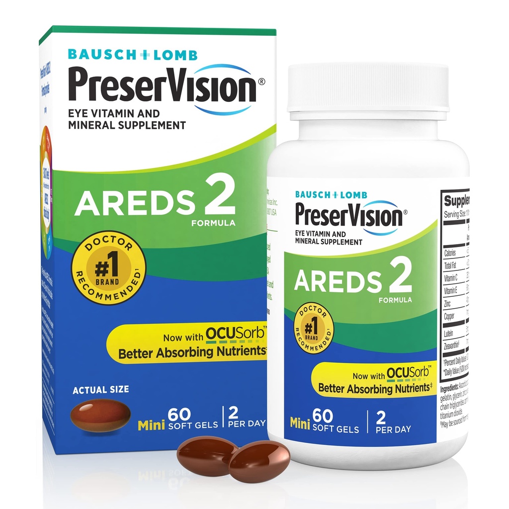 PreserVision AREDS 2 Augen Vitamine, #1 Augenarzt Empfohlene Marke, Lutein und Zeaxanthin Ergänzung mit Vitamin C, Vitamin E, Zink und Kupfer, 60 Weichgele (Minigels)