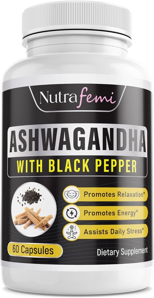 Bio Ashwagandha mit schwarzem Pfeffer für Imporved Absorption. Resistent gegen Stress, erhöht Energieniveaus & unterstützt Speichererweiterung- 650 Mg 60 Kapseln