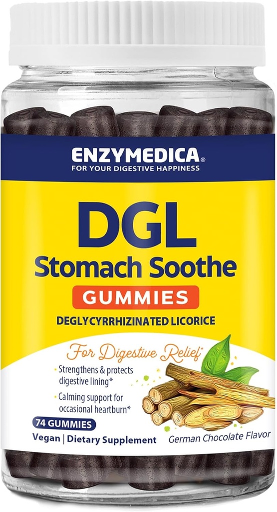 Enzymedica, DGL Stomach Soothe, Deglycyrrhizinated Licorice Gummies für Verdauungsunterstützung & Gut Health, Schokolade, 74 Graf