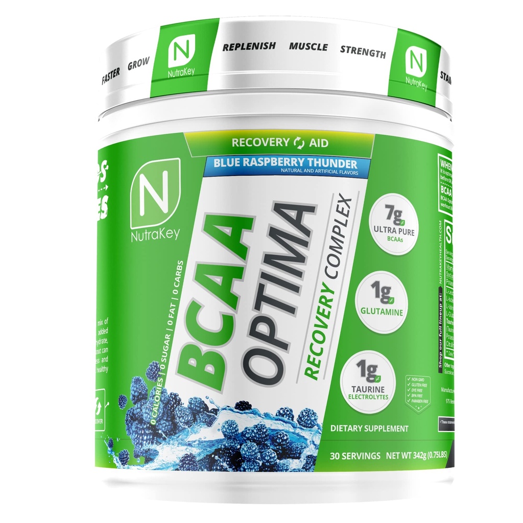 NutraKey BCAA Optima Post Workout Erholung Complex, kein Zucker, kein Carb, Recovery Aid, Blau Himbeer