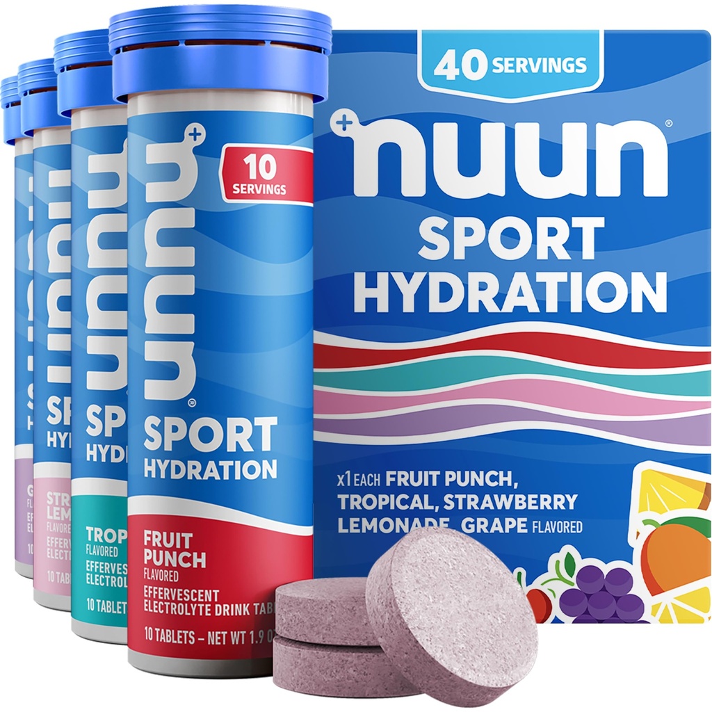 Nuun Sport Elektrolyt Tablets mit Magnesium, Kalzium, Kalium, Chloride & Natrium, Gluten Free & Vegan, Gemischte Flavors, 4 Packung (40 Portionen insgesamt)