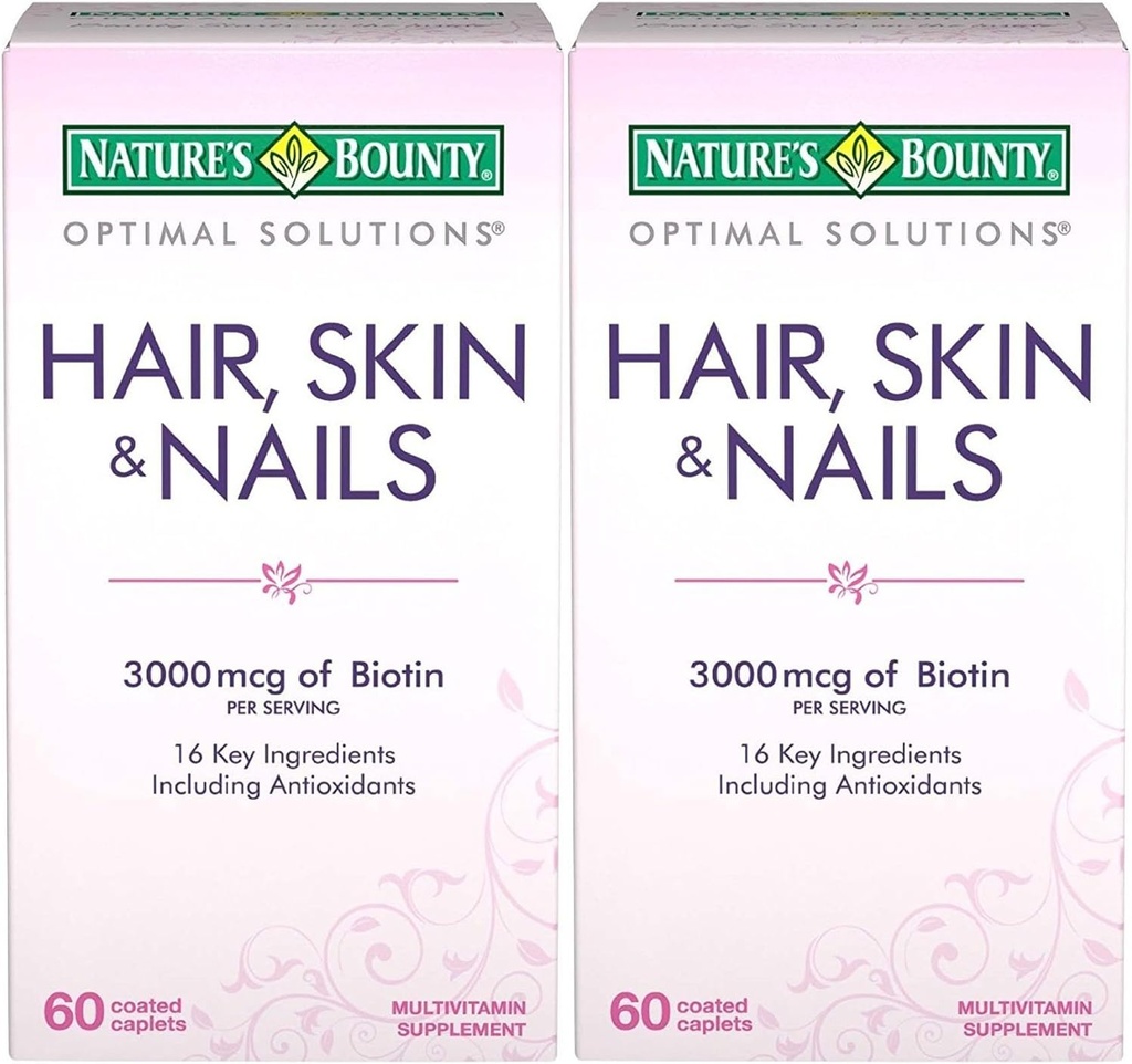 Nature's Bounty Optimal Solutions Hair, Skin & Nails Formula, 120 Coated Caplets (2 X 60 Count)