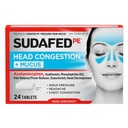 Sudafed PE Head Congestion + Mucus Relief Tablets für Sinusdruck, Congestion, & Kopfschmerzen, Nicht-Drowsy Decongestant mit Acetaminophen, Guaifenesin & Phenylephrine HCI, 24 ct