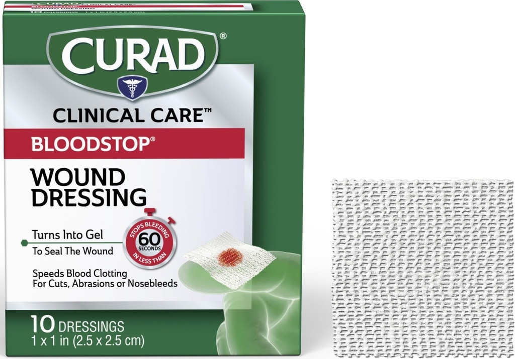 CURAD BloodStop® Wound Dressing (vêtement de la plaie) 1=1 x 1=1 La gaze hémostatique aide à arrêter de saigner rapidement pour les coupures, les abrasions ou les saignements.