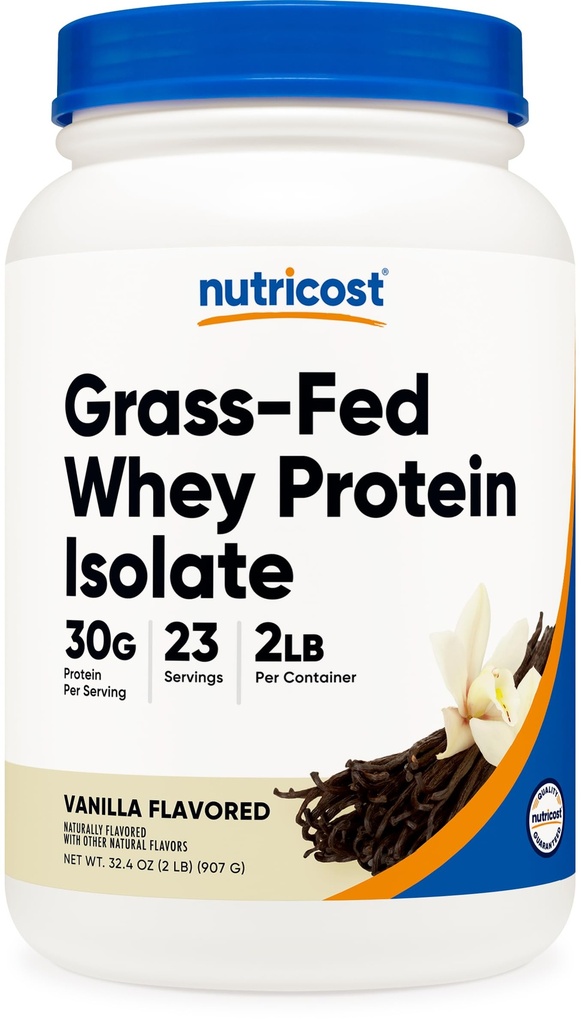 Nutricost Protéines de lactosérum à herbe (Vanilla) 2LBS - Non-OGM, sans gluten, arômes naturels