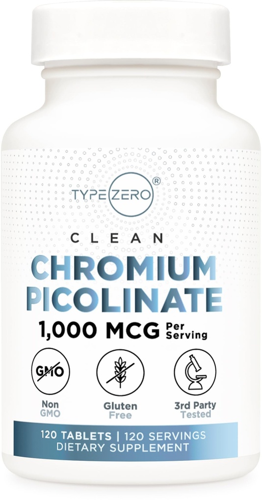 Typ Zero Clean Chromium Picolinate Tablets (120 Servierungen, 1.000 MCG pro Servierung) - Non-GMO, Glutenfrei