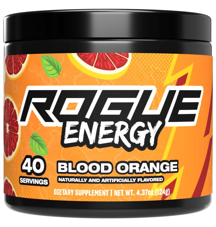 Rogue Energy Drink Powder for Long Gaming Hours - Energy Powder for Mental Focus - Sugar & Gluten Free - Gaming-Ergänzung mit Koffein & Vitaminen - Made in USA (Blood Orange - 40 Portionen)