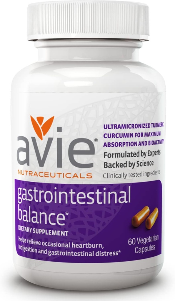 Avie NUTRACEUTICALS Gastrointestinal Balance Curcumin Supplement (60 Kapseln) | Turmeric mit Licorice Root & Magnesium für Sodbrennen, Säure Reflux, & Verdauungshilfe - Glutenfrei, GMP-zertifiziert