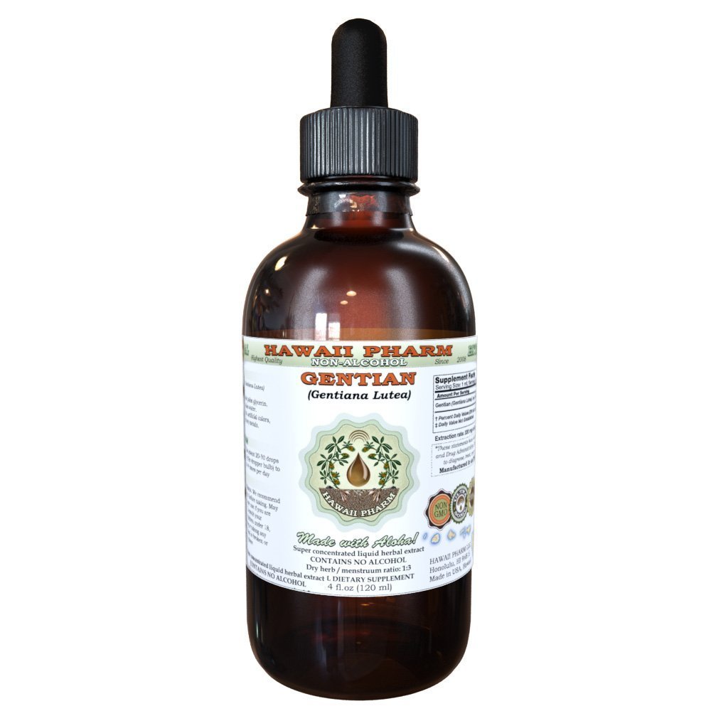 Gentian Alcohol-Free Liquid Extract, Organic Gentian (Gentiana Lutea) Getrocknete Wurzel Glycerit Hawaii Pharm natürliche Kräuterergänzung 2 oz