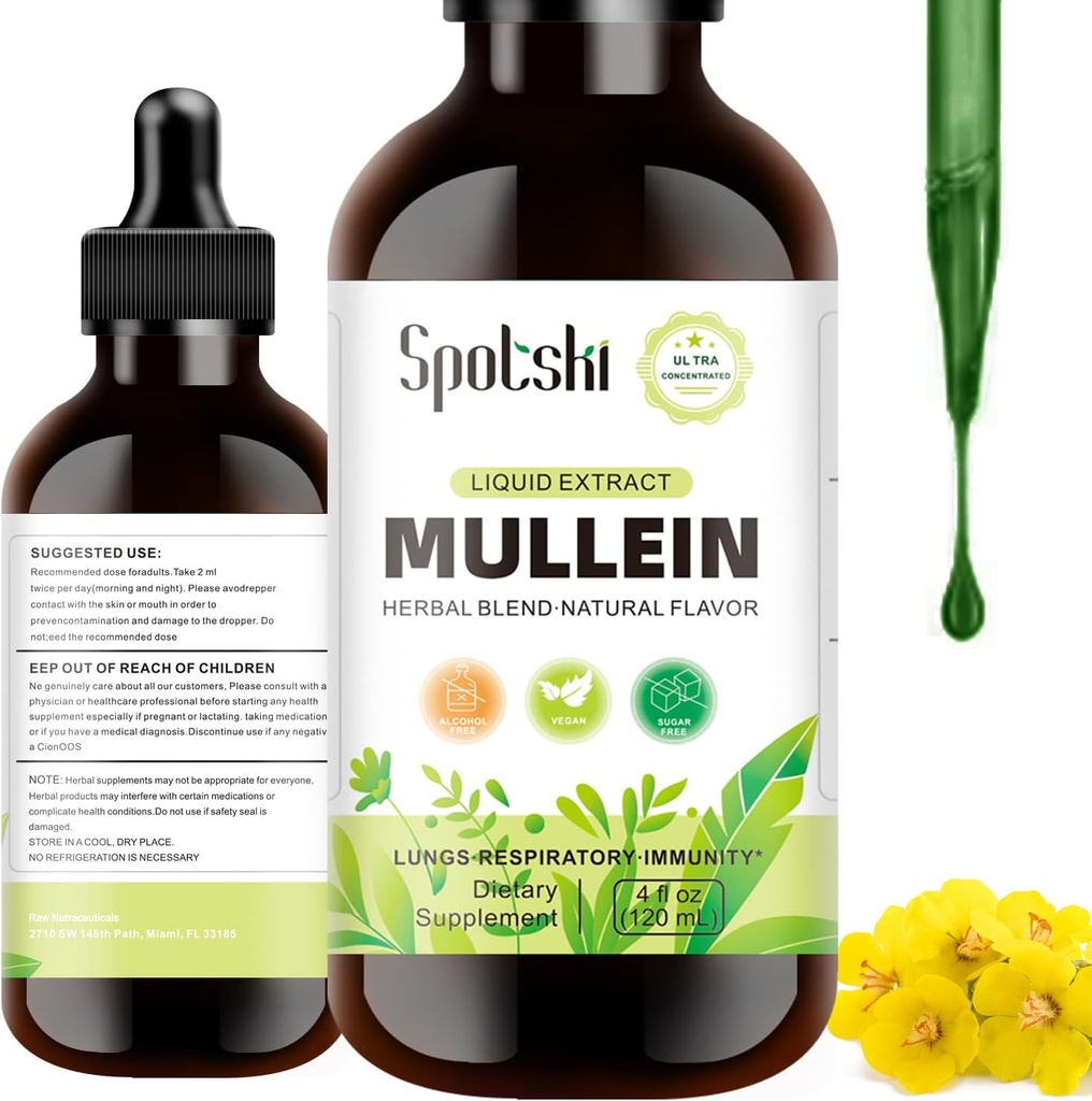Mullein Tropfen für Lungen - Lung Detox für Atemsystem, natürliche Schlafhilfe und Immununterstützung, Tinktur Tropfen Non-GMO, Vegetarisch 1 Monat Versorgung