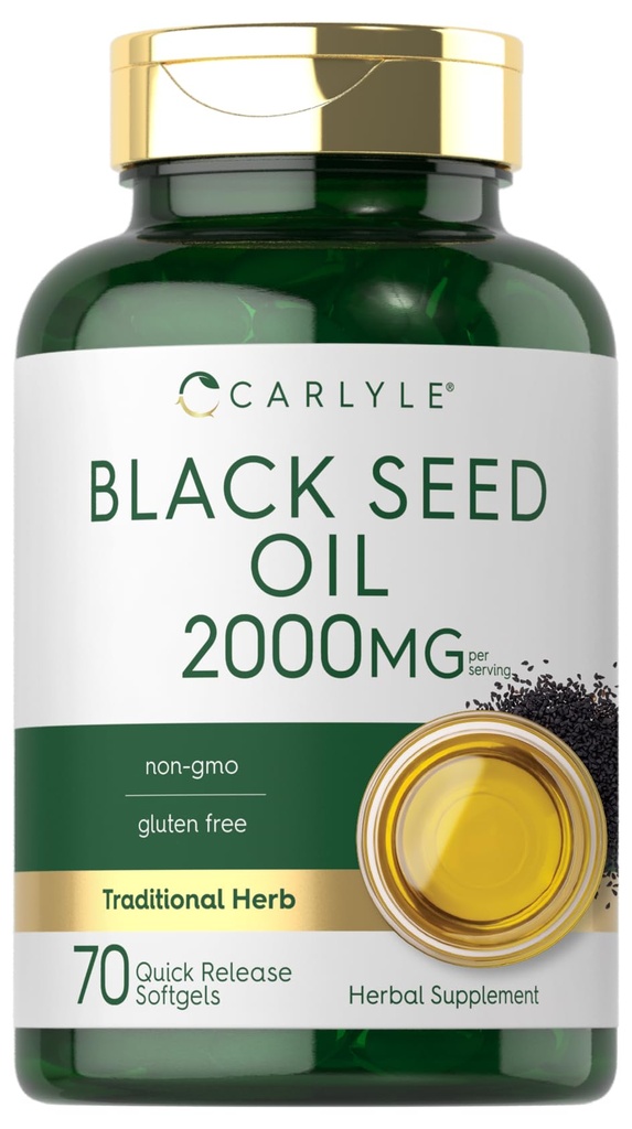 Carlyle Black Seed Oil Softgel Capsules | 2000mg | 70 Pills | for Women & Men | Non-GMO, Gluten Free Herbal Supplement