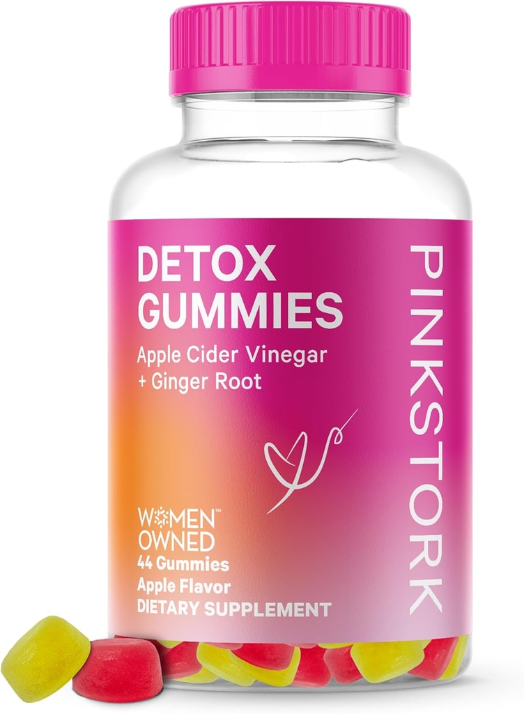 Gommies de détox rose de Stork, Gommies de vinaigre de cidre de pomme avec gingembre pour aider à soutenir Bloating, santé Gut et digestion, Gommies de vinaigre de cidre de pomme à croquer - 44 Compte, 1 paquet, 0,3 livres