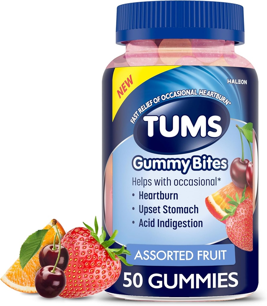 TUMS Gummy Bites Nahrungsergänzungsmittel für okziöses Sodbrennen Relief, Upset Stomach and Acid Indigestion, sortierte Frucht Flavors - 50 Count