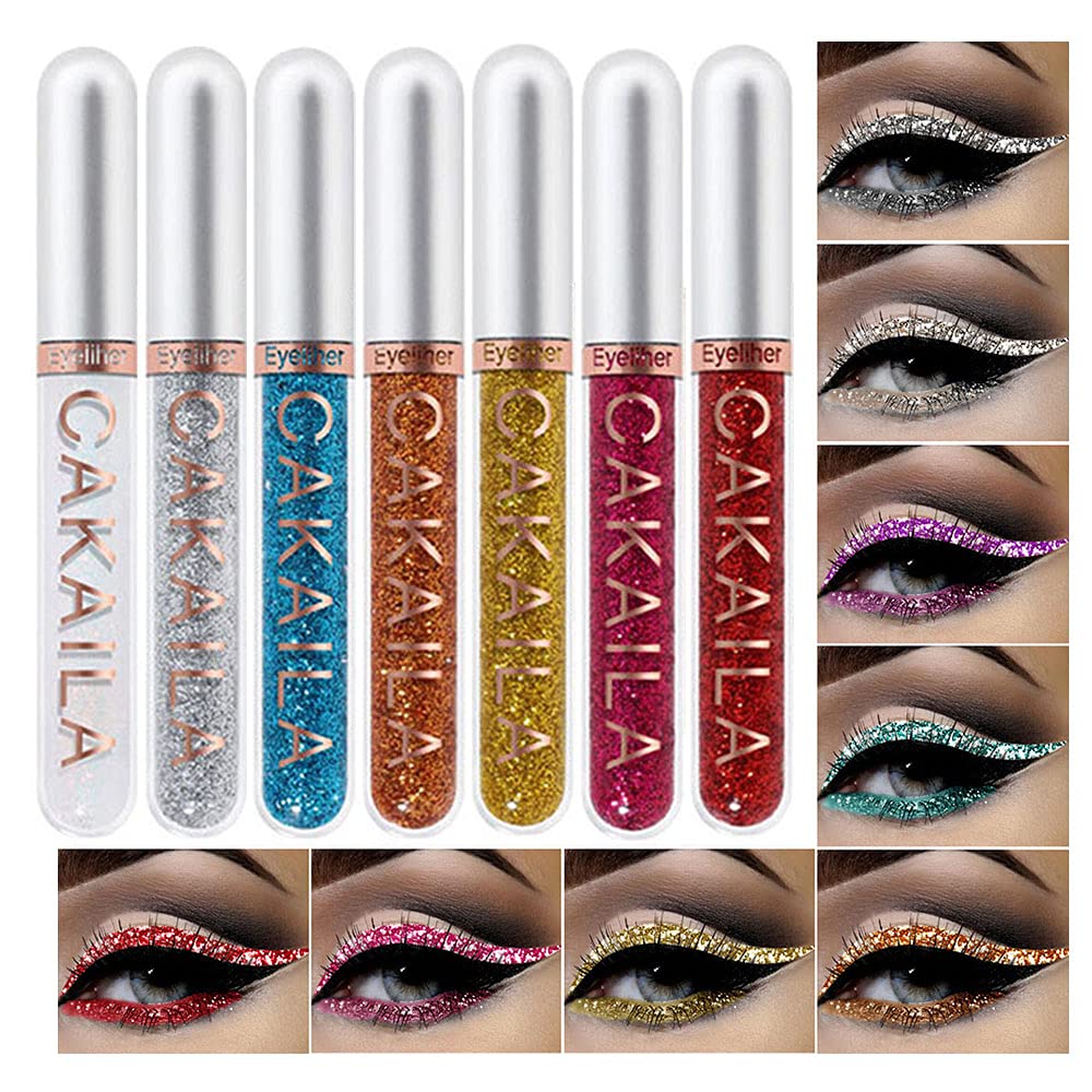 8 couleurs Glitter Liquid Eyeliner Set coloré, Delineadores De Colores Para Ojos, Arc-en-ciel Blanc Rouge Bleu Eyeliner Christmas Maquillage Kit cadeau pour femmes imperméable longue durée rapide...
