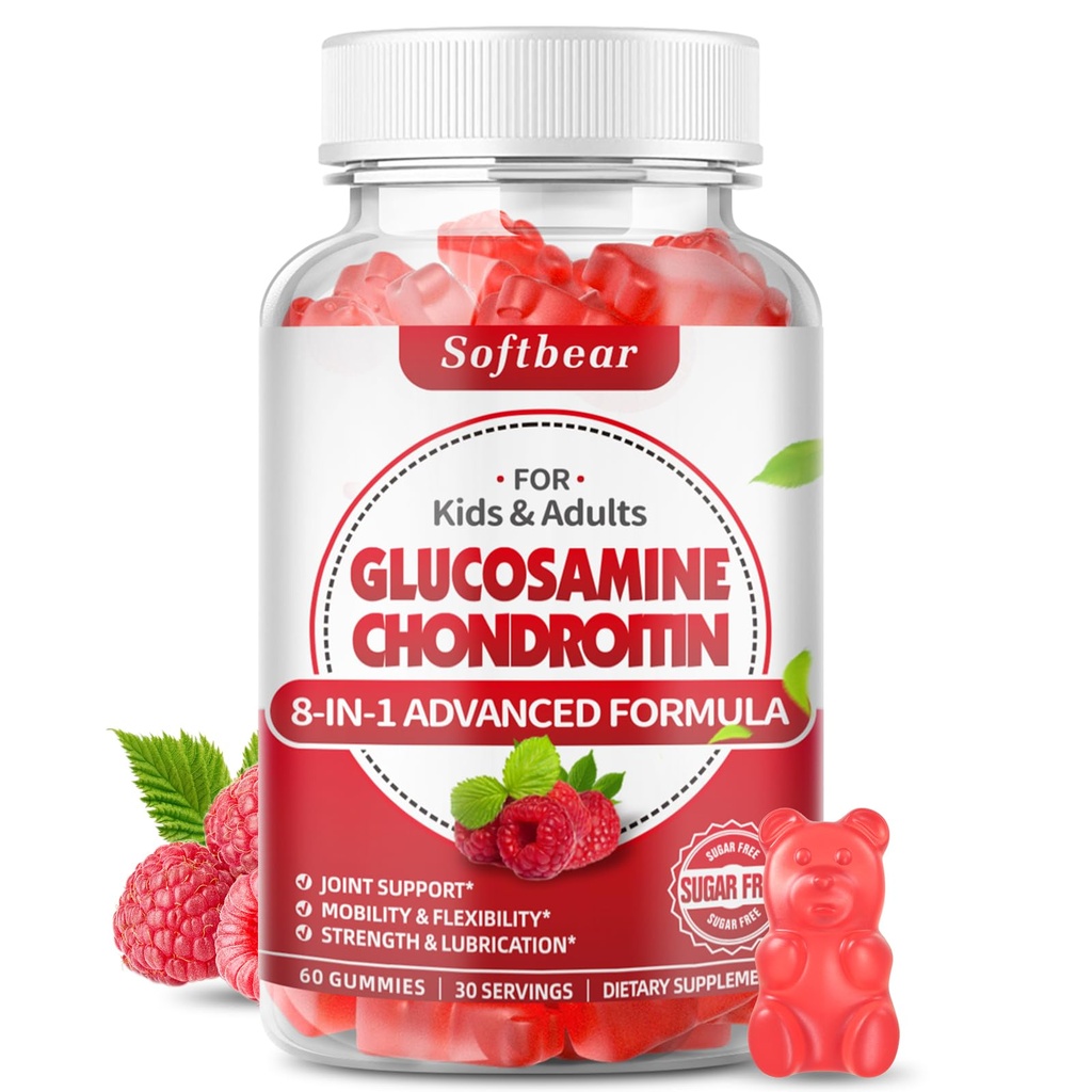 Weichbear Glucosamine Chondroitin Gummis, Zucker freie Glucosamin Chondroitin MSM Ergänzung mit Elderberry Turmeric unterstützt Gelenke Gesundheit & Antioxidans, Himbeer Flavored 60 Count