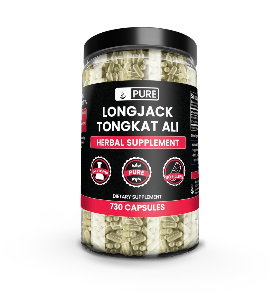 Ingrédients originaux purs Longjack (Tongkat Ali) (730 Capsules) Pas de Magnésium ou de Rice Fillers, Toujours Pure, Verified Lab