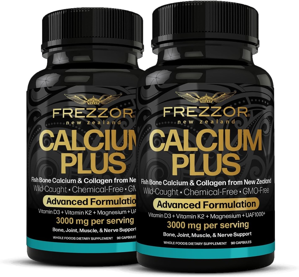 FREZZOR Calcium Plus mit UAF1000+ Super Antioxidant für Knochen Gesundheit & Knochendichte, Unterstützt gesunde Körpergewicht, Optimale Ratio von essentiellen Knochenbau Mineralien, NZ Made, 180 caps, 2 Month Supply
