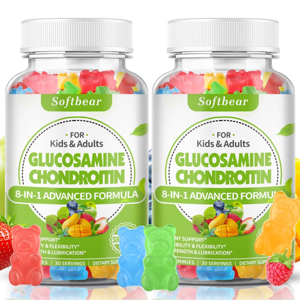 softbear Glucosamine Chondroitin Gummis mit MSM Triple Strength, Organic Chewable Glucosamine Chondroitin Ergänzung für Joint Support Vegan gemischte Frucht Flavor 120 Gummis
