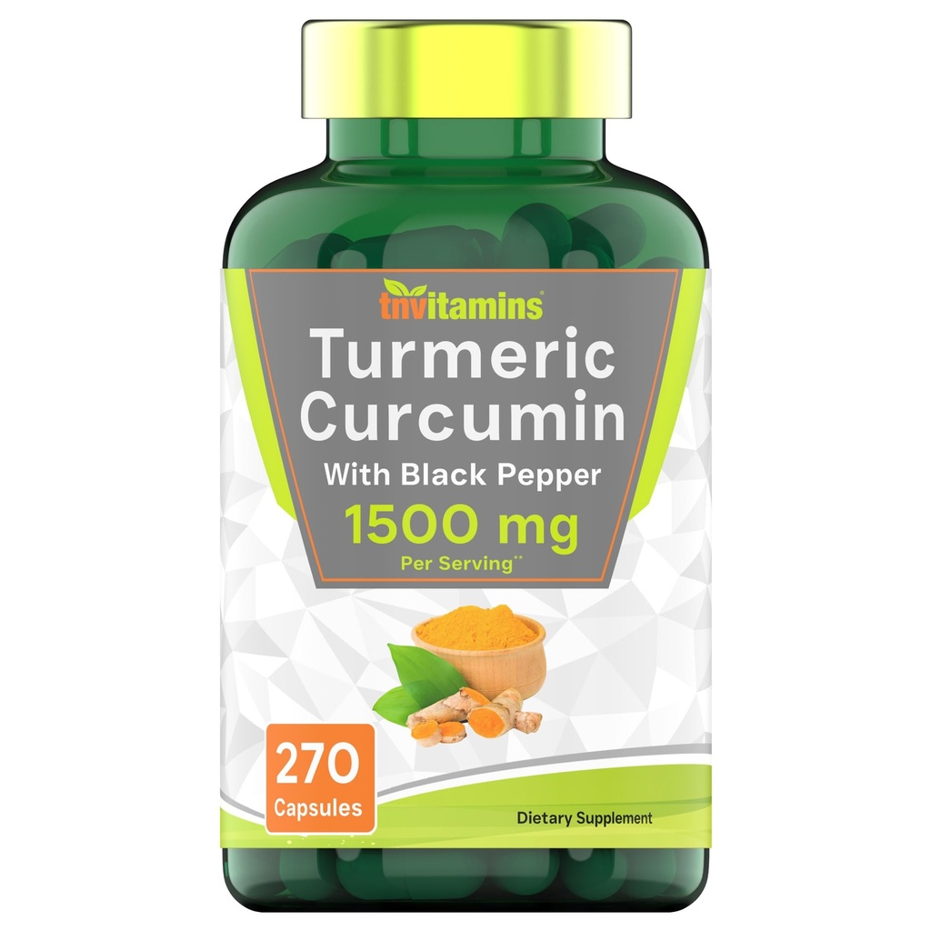 tnvitamine Turmeric Curcumin Kapseln mit schwarzem Pfeffer | 1500 MG - 270 Kapseln | Bulk Size - 3 Monate Versorgung! | Golden Turmeric Curcumin Supplement mit schwarzem Pfeffer | Non-GMO | Produziert in den USA