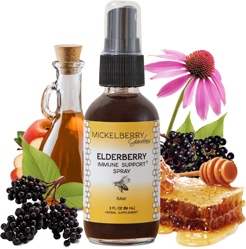 Mickelberry Gardens Elderberry Honey Propolis Throat Spray - Natürliche Immununterstützung und Mantel für Kinder und Erwachsene (2 Unzen)